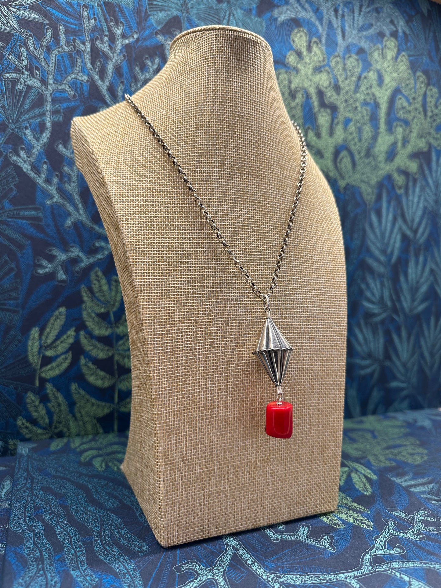 Collar rombo grande ibicenco y piedra natural