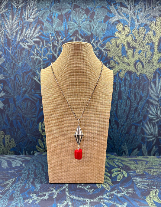 Collar rombo grande ibicenco y piedra natural