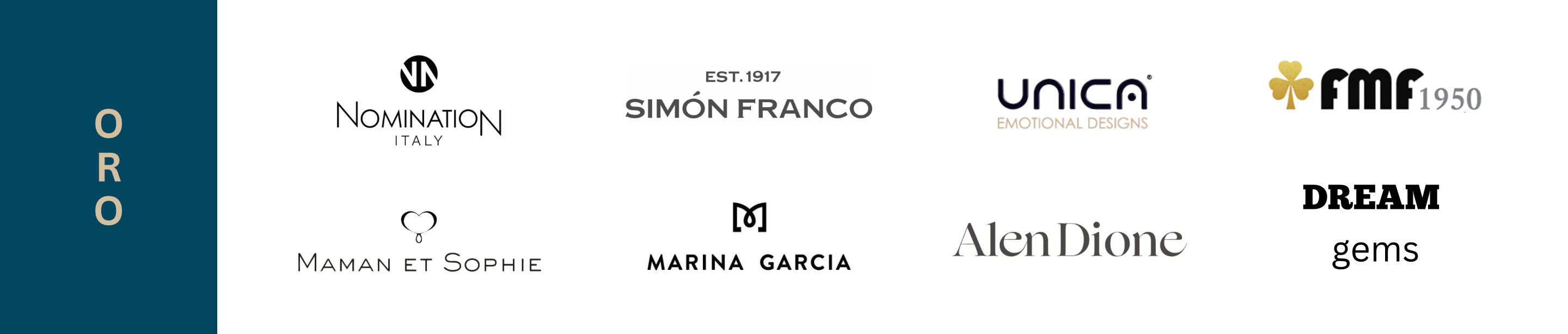 Marcas de joyería de oro en Massiana Ibiza: Nomination Italy, Simón Franco, Unica Emotional Designs, FMF 1950, Maman et Sophie, Marina Garcia, Alen Dione, Dream Gems